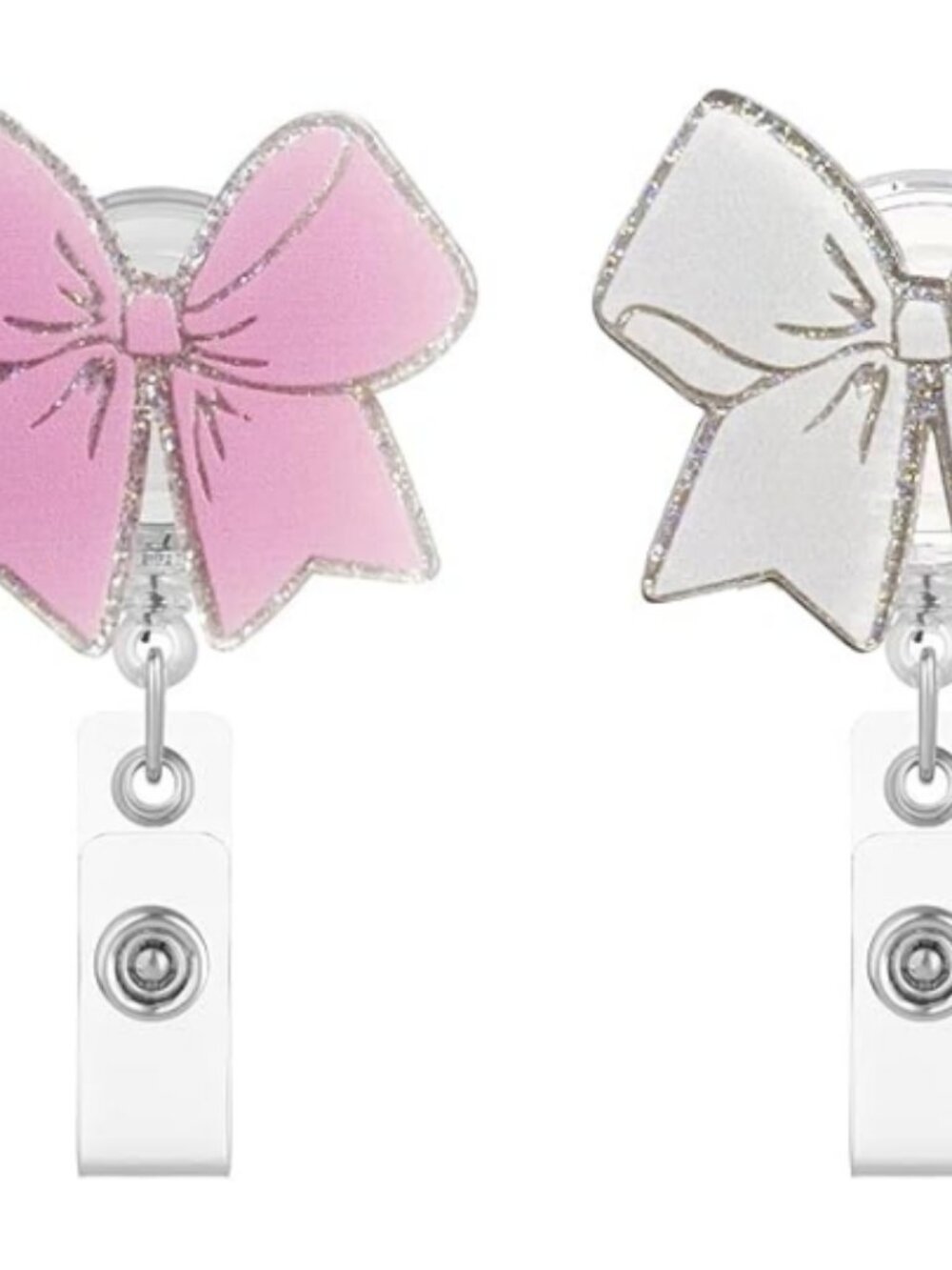 2Pcs Pink Bow Badge Reel Retractable Badge Reels Alligator Clip ID Badge -A1